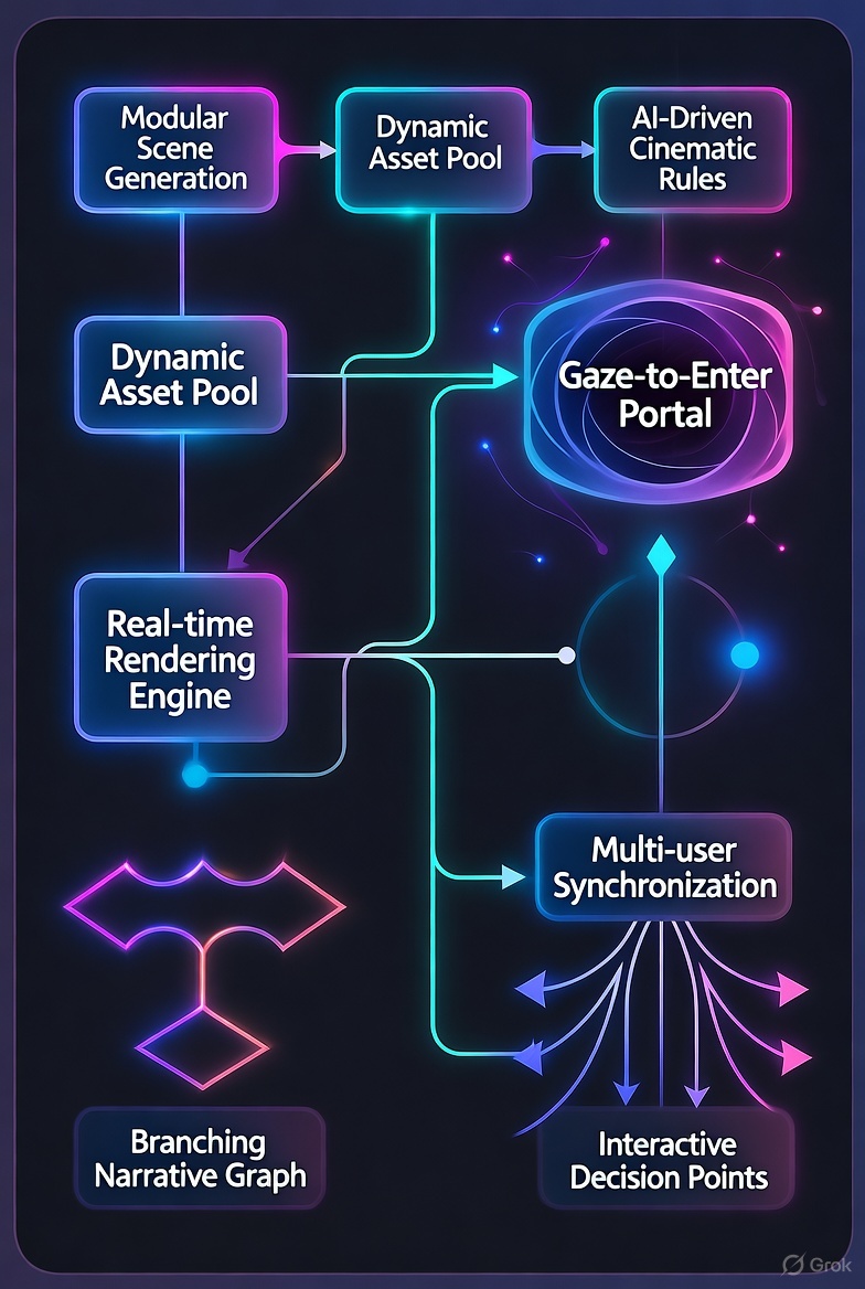 插图2B: 多人同步场景渲染效果，未来主义蓝色调